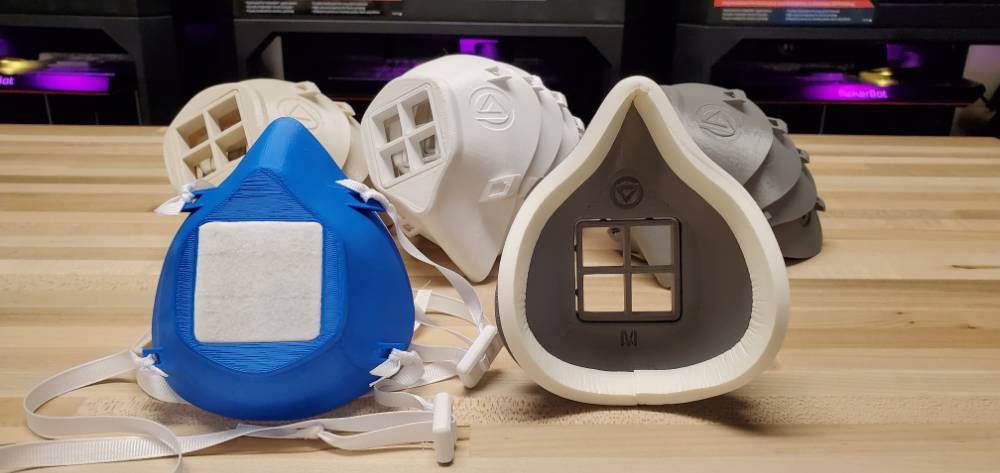 Front and back view of 3D printed masks